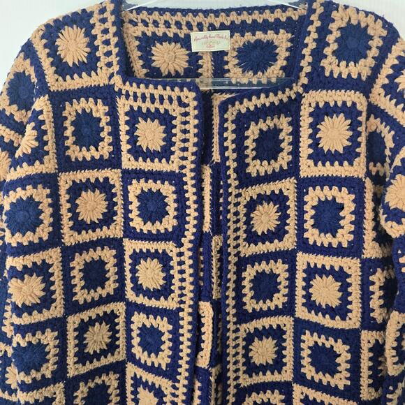 Vintage 70s Handmade Crochet Granny Square Open Front Cardigan Jacket OS SEE - Picture 3 of 8